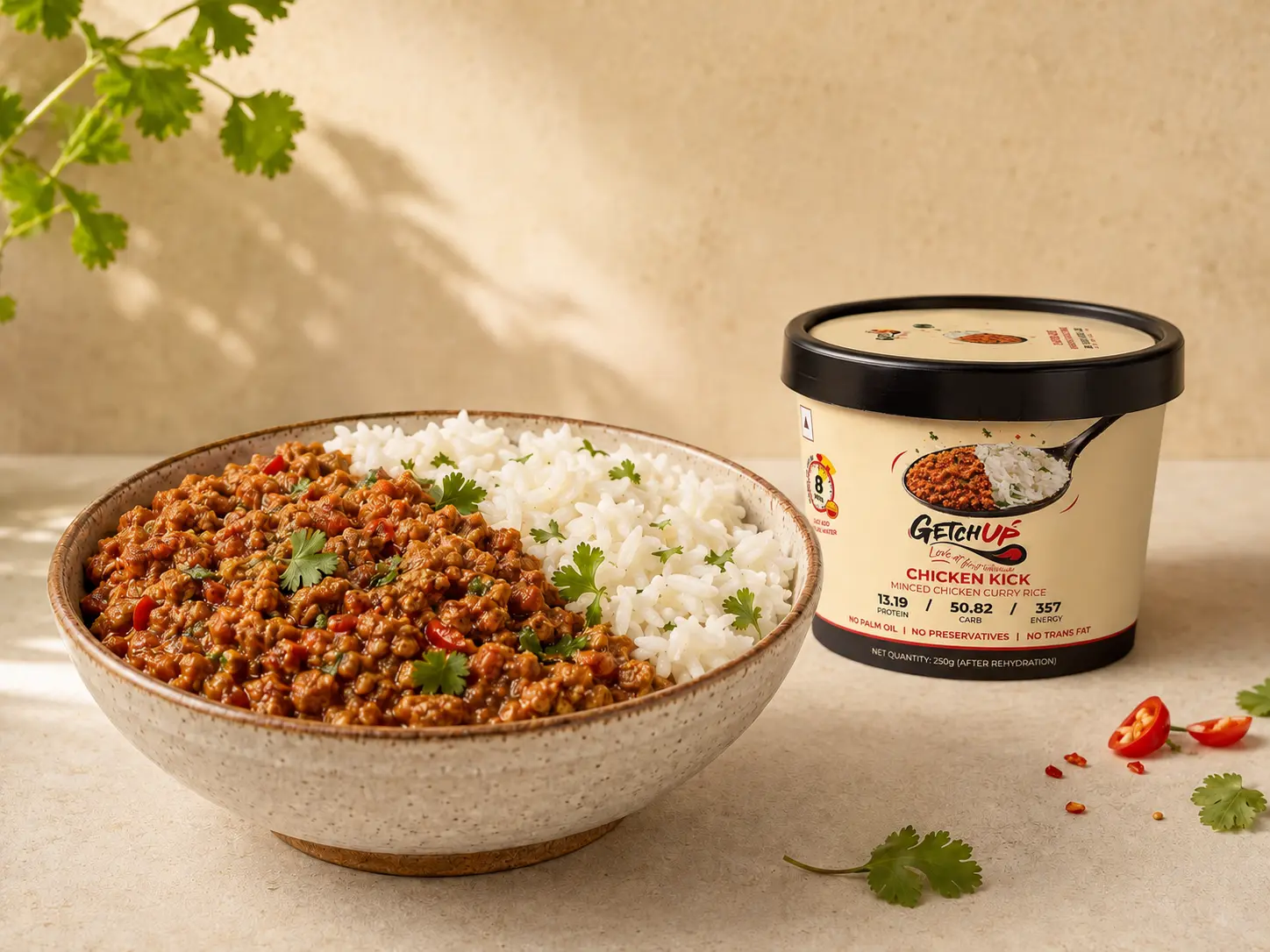 Chicken Kick with minced chicken curry and rice